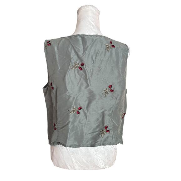 Vintage Sage Red Rose Embroidery Silk Shirt Womens Sz Medium Fall Fairy Feminine - Picture 2 of 16